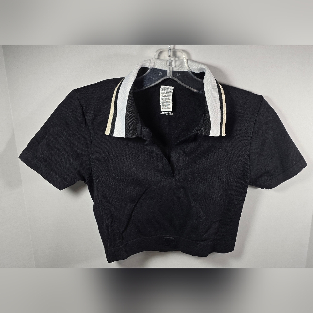 Victoria's Secret PINK Soft Seamless Polo Cropped Tee Women's Small P Black